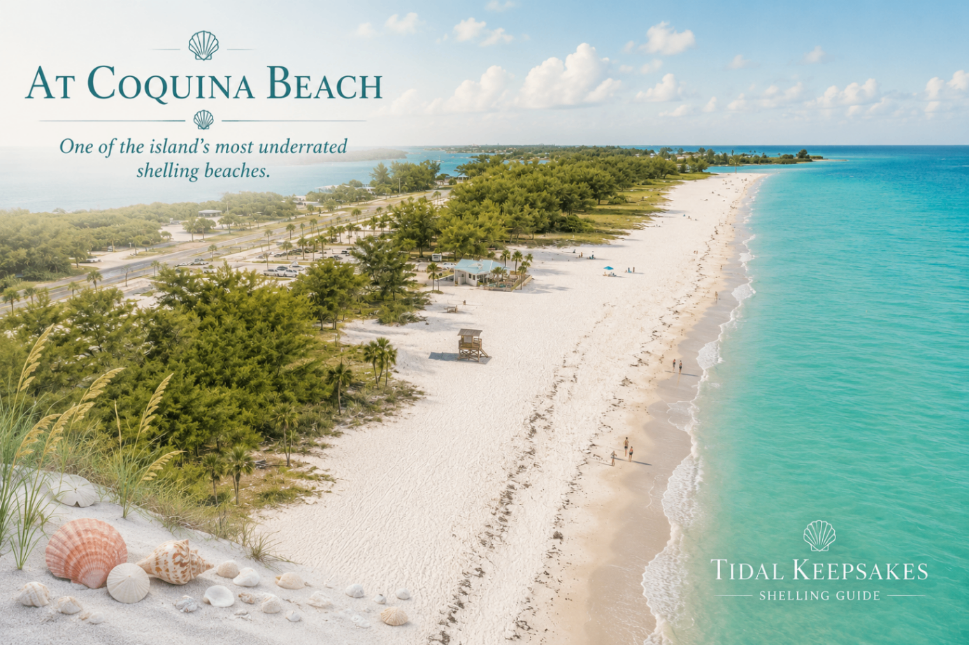 Coquina Beach on Anna Maria Island with long white shoreline and turquoise Gulf water ideal for shelling