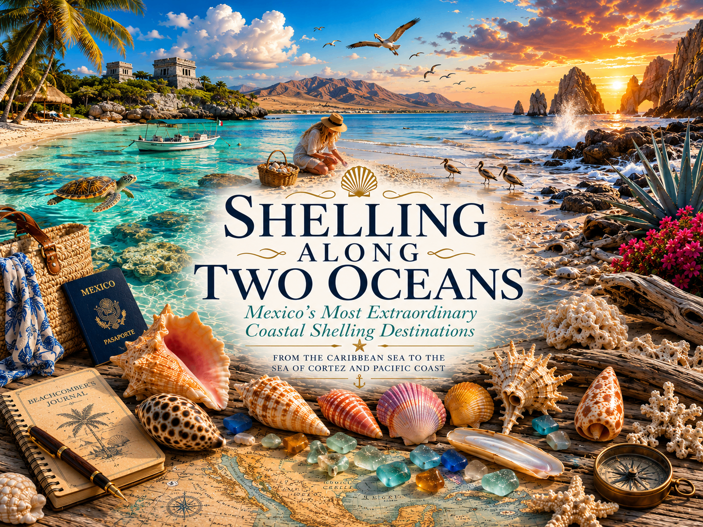 A Mexican coastline where shelling spans the Caribbean, Gulf, and Pacific shores