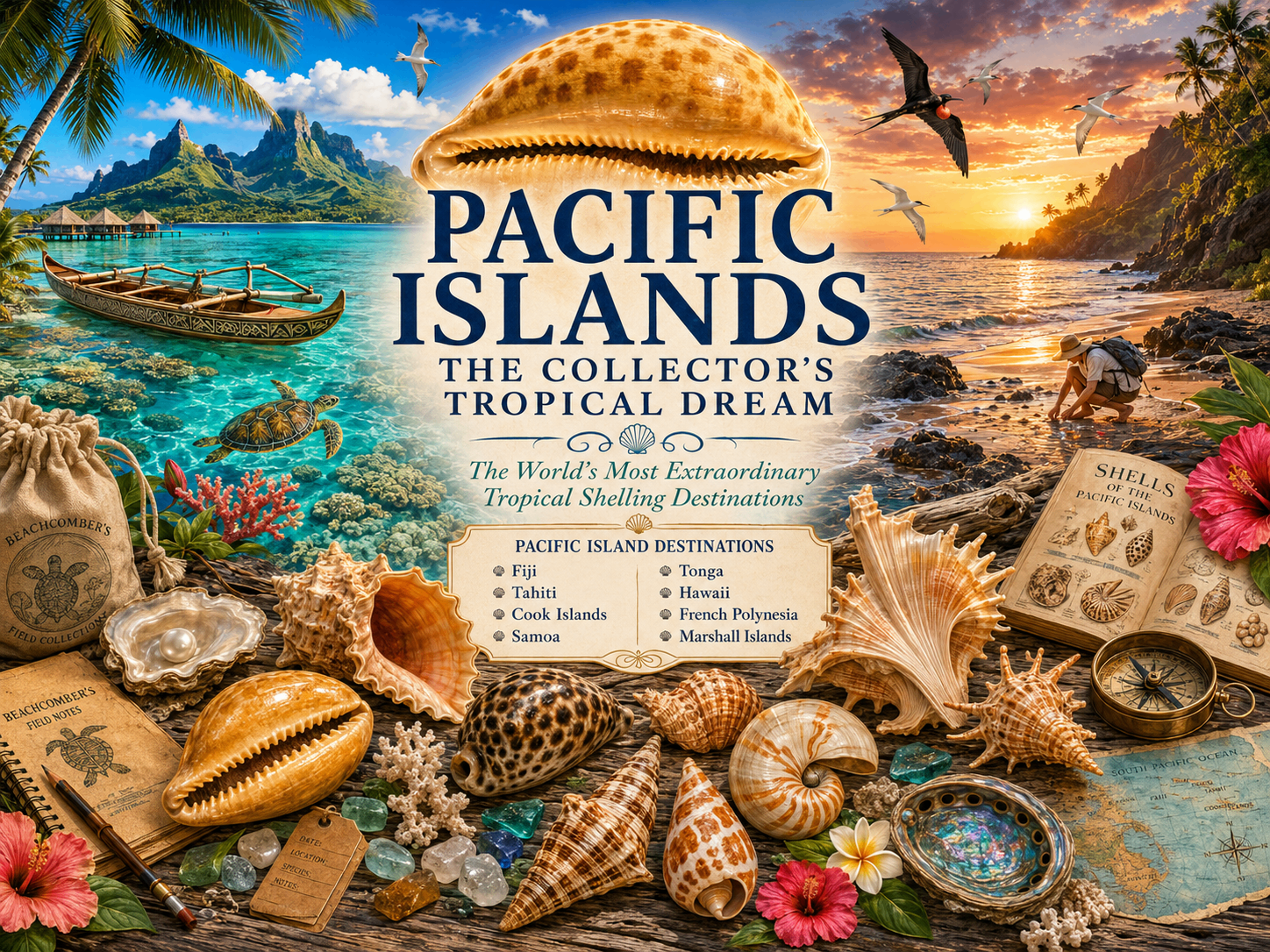 A turquoise South Pacific lagoon fringed by palm trees and coral reef