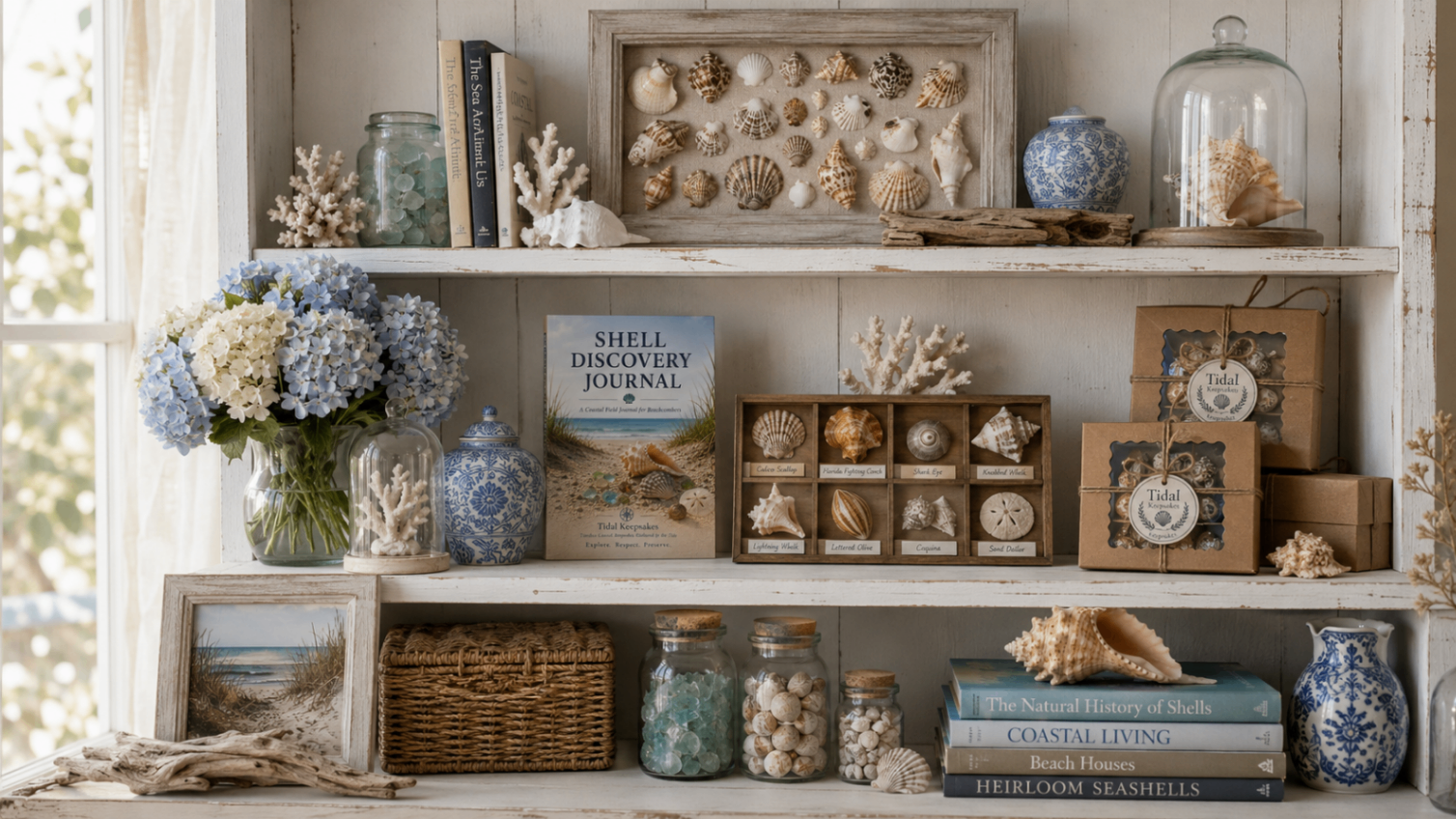 Curated coastal cottage vignette
