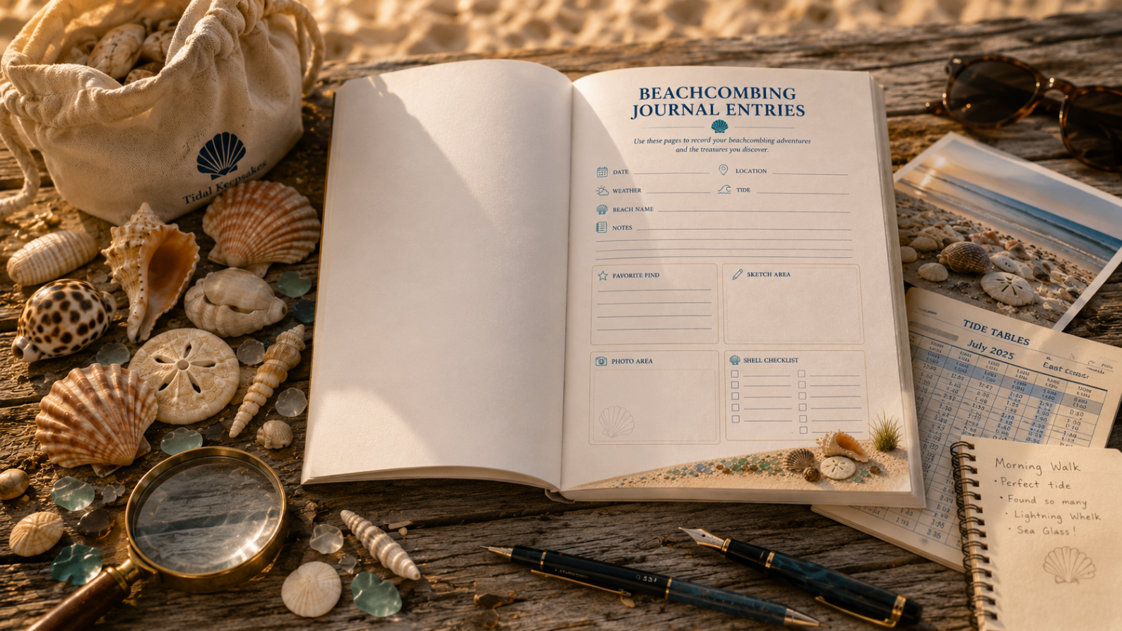 Beachcombing journal entries spread