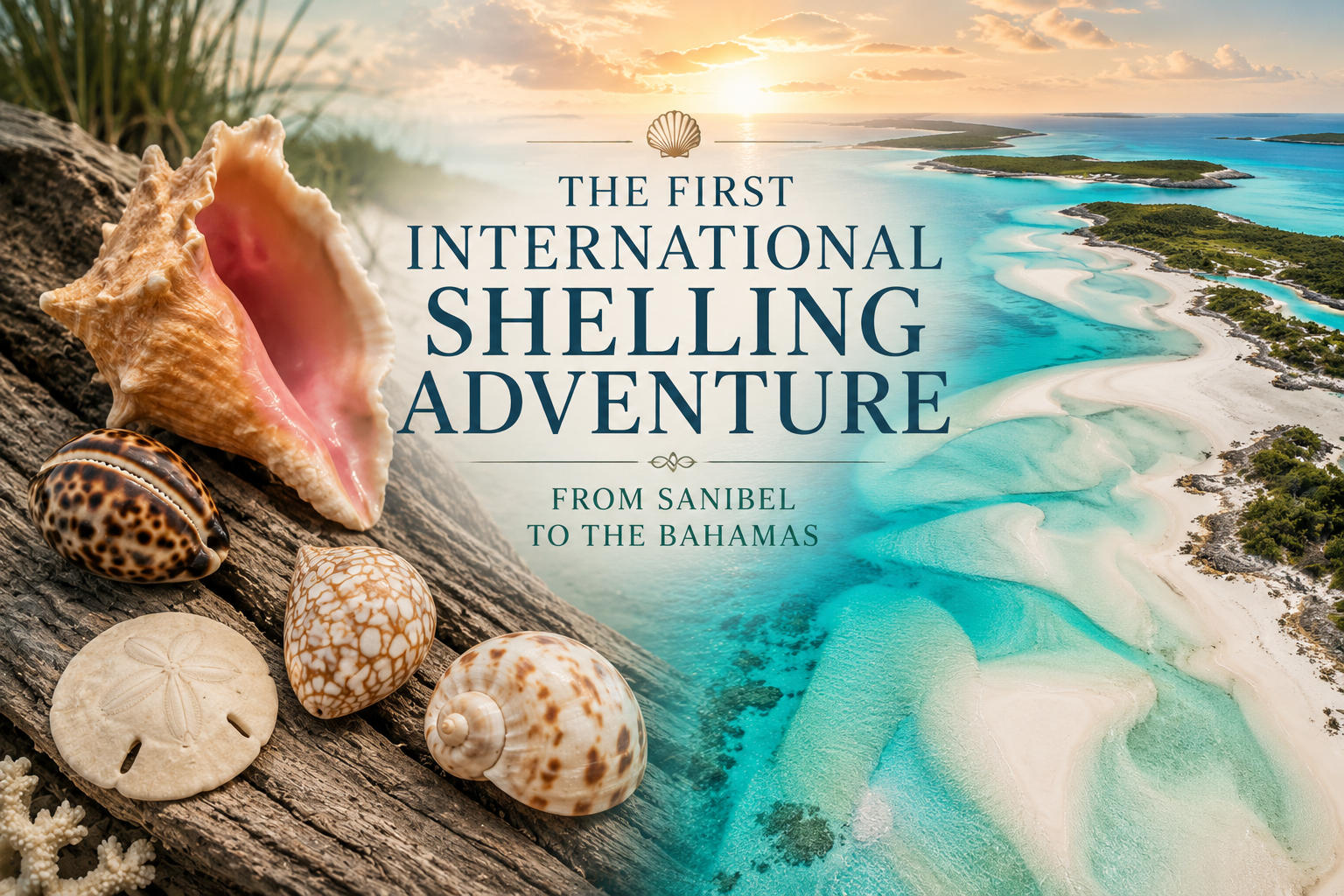 A turquoise-water Bahamas beach with pink-tinged sand, ideal for shelling