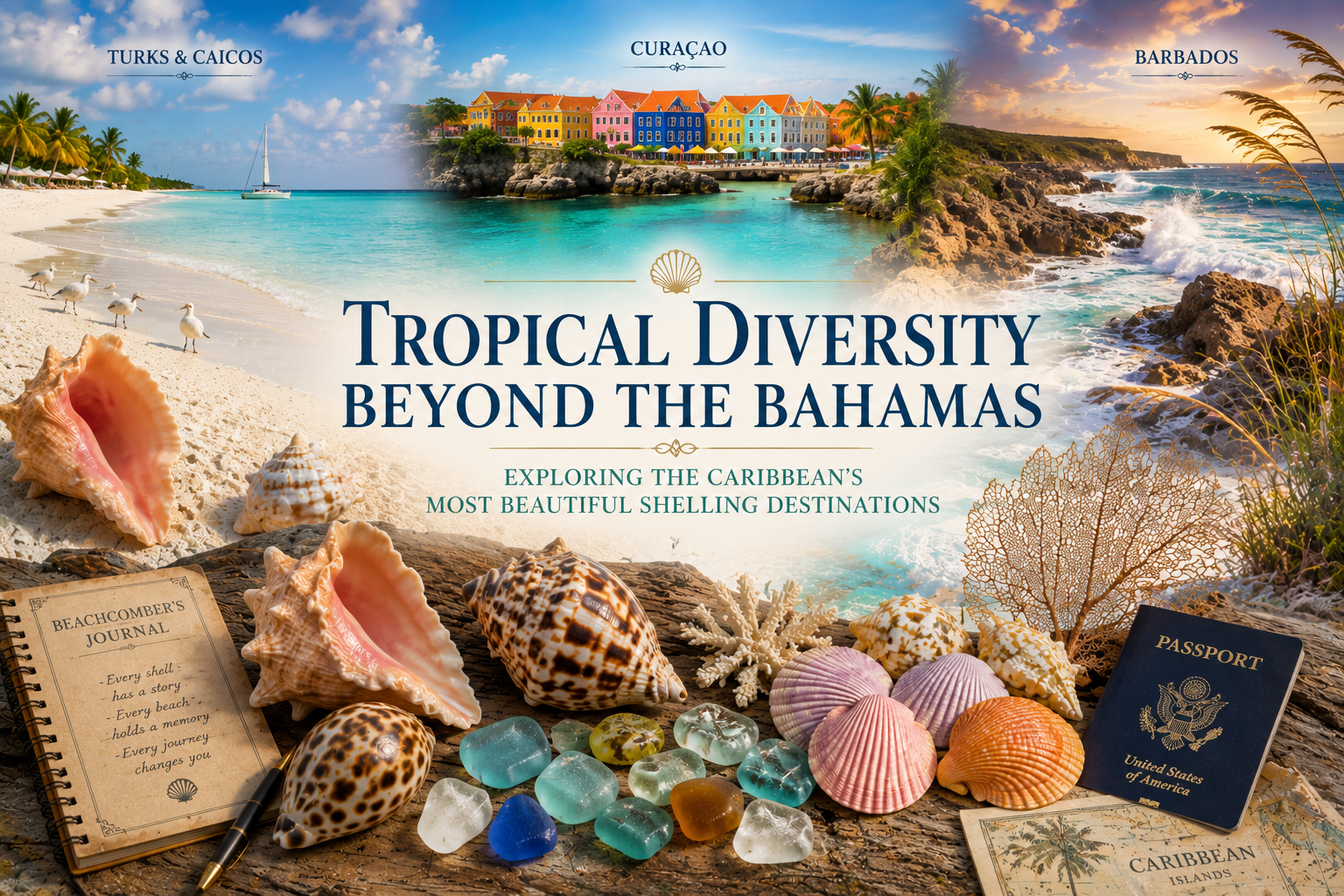 A pristine Caribbean beach with turquoise water and tropical coastline
