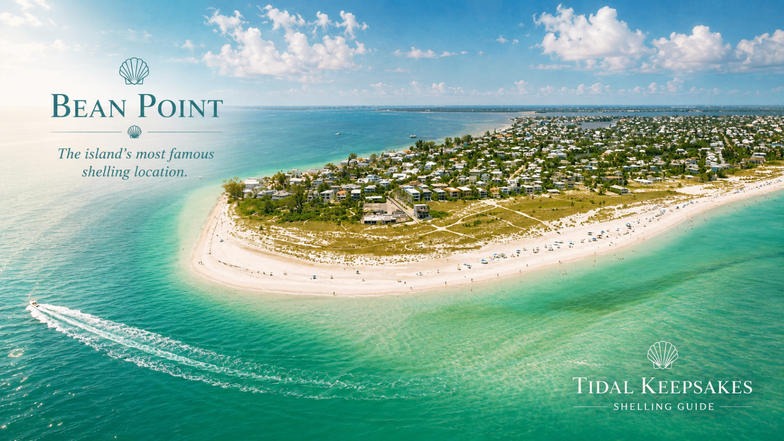 Bean Point on Anna Maria Island from above with shelling shoreline where Tampa Bay meets the Gulf