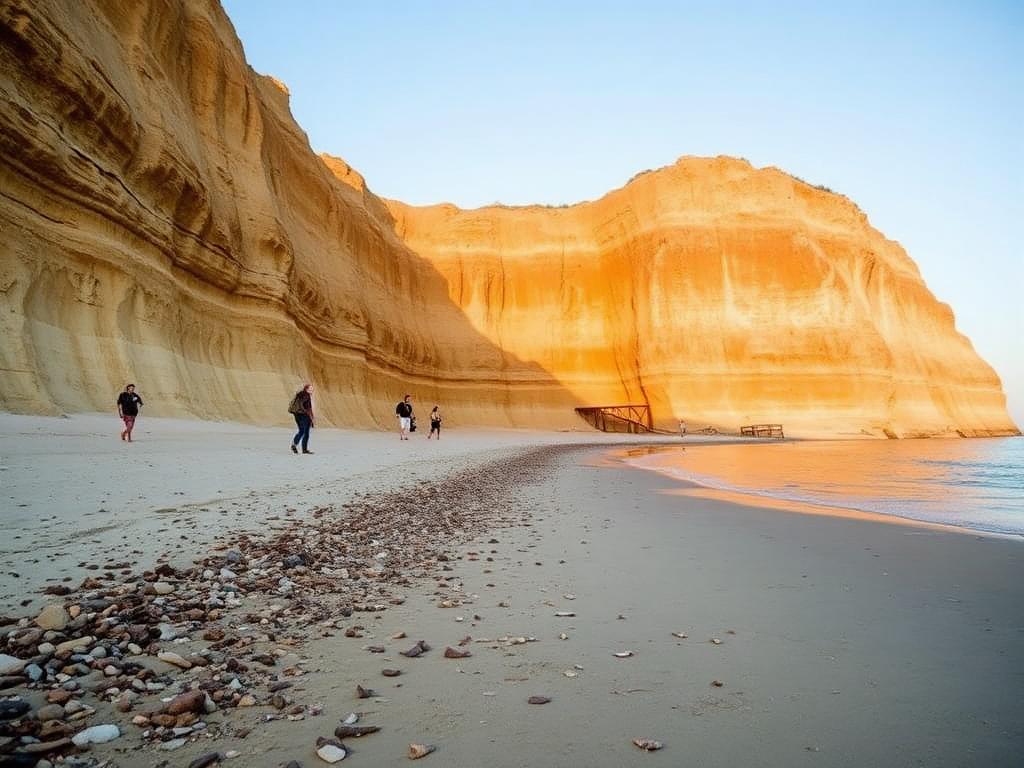 Tall Miocene cliffs at Calvert Cliffs State Park above a fossil-rich Chesapeake beach