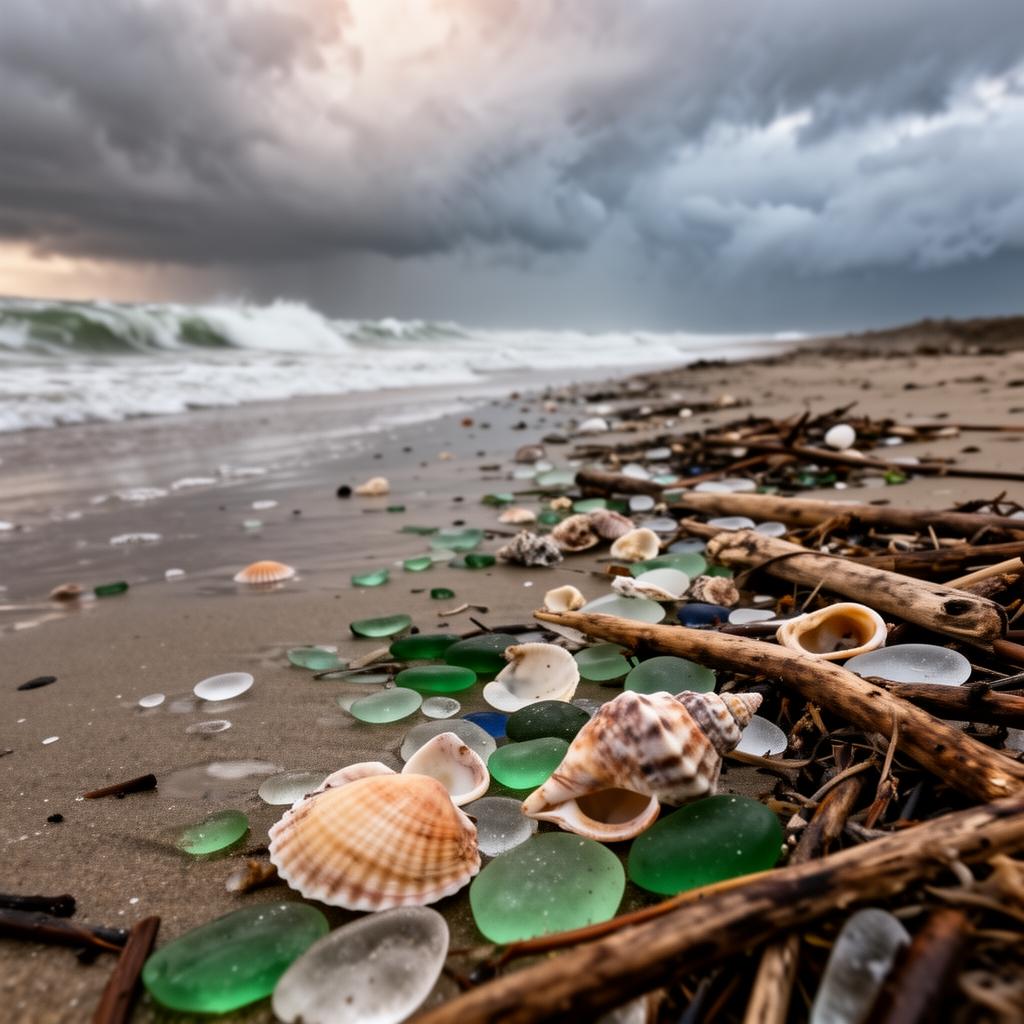 Fresh shells, sea glass, and treasures washed onto the beach in the hours after a coastal storm