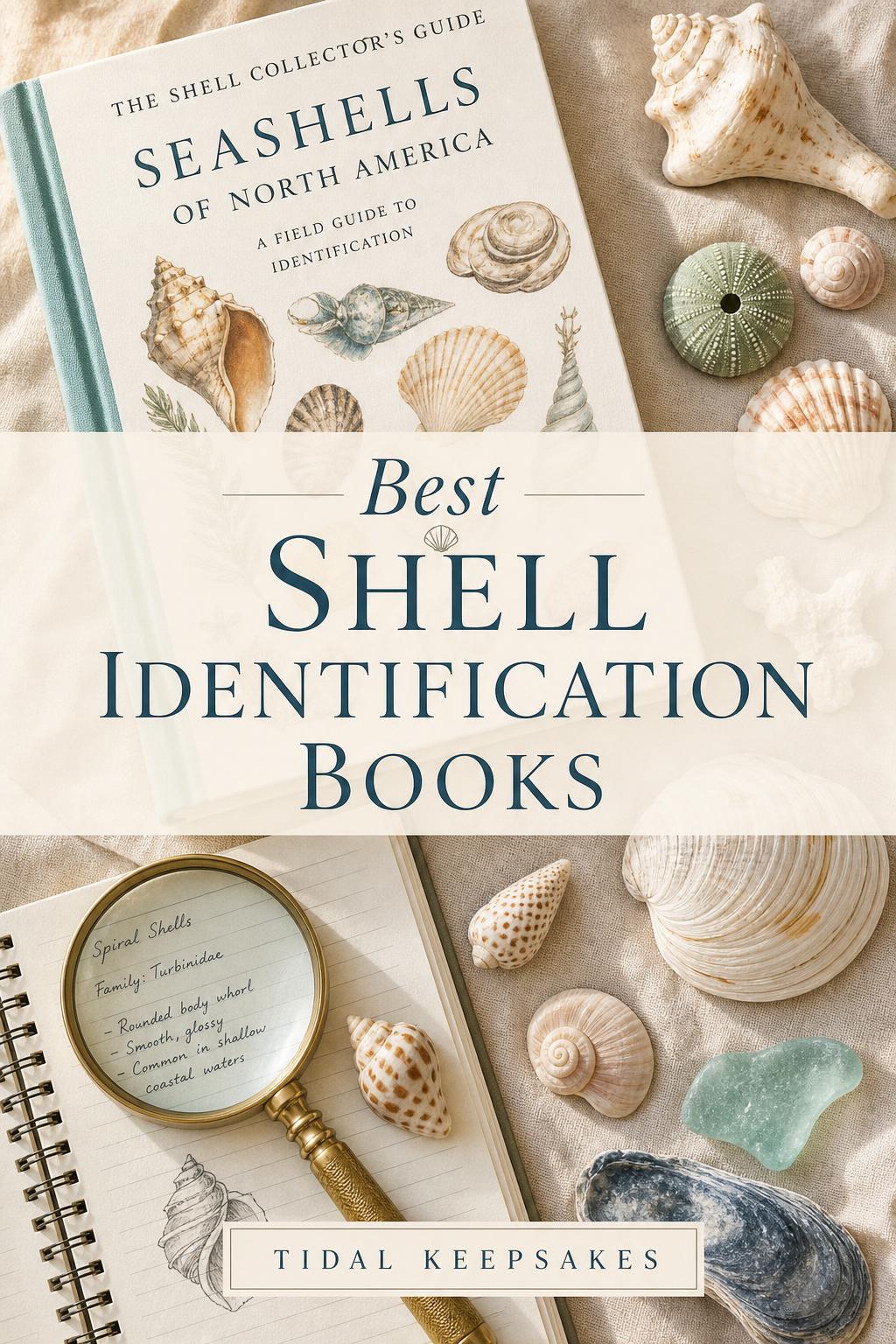 Best Shell Identification Books — Pinterest graphic by Tidal Keepsakes
