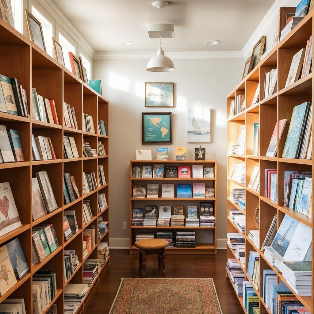 Serene Lowcountry South Carolina bookstore with beach reads and nautical charts